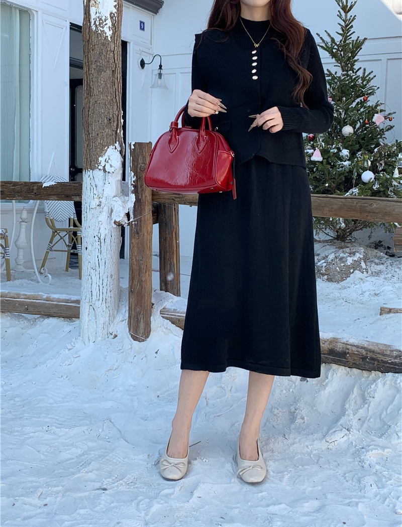 Autumn and winter sweater dress long waistcoat 2pcs set