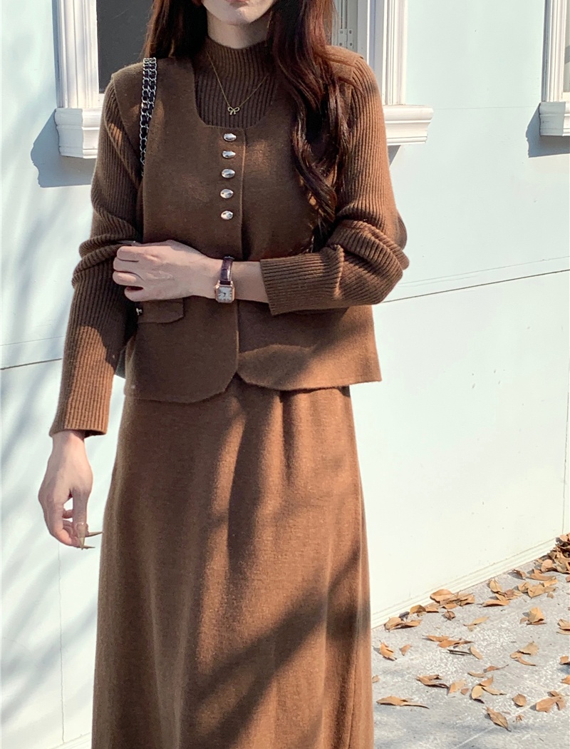 Autumn and winter sweater dress long waistcoat 2pcs set