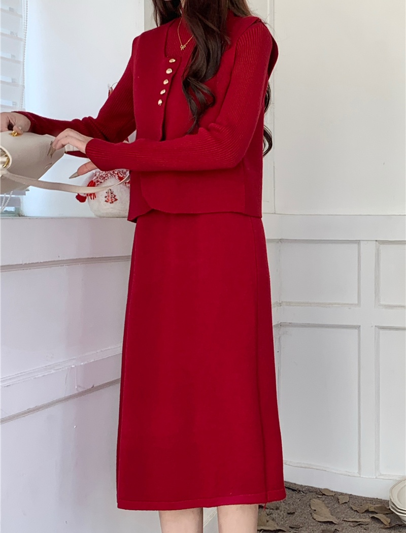 Autumn and winter sweater dress long waistcoat 2pcs set