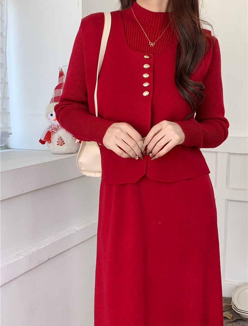 Autumn and winter sweater dress long waistcoat 2pcs set