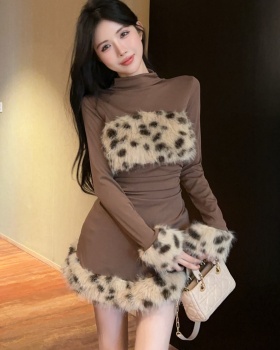 Elmo long sleeve splice leopard dress for women