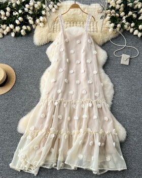 Loose sweet France style dress sling flowers long dress for women