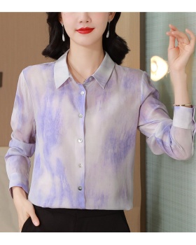 France style tender lapel silk shirt for women