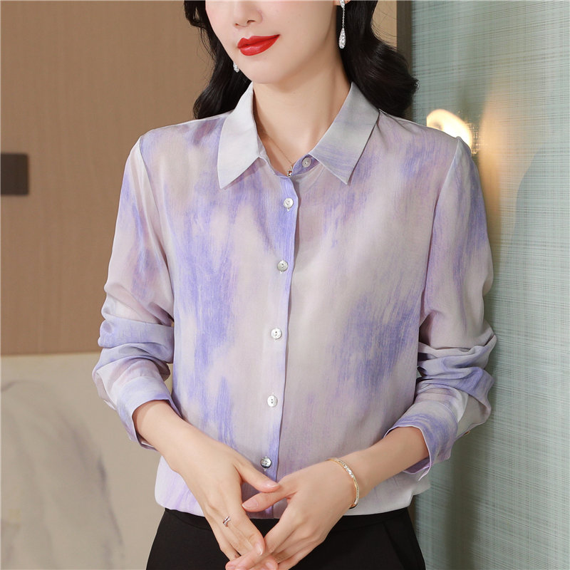 France style tender lapel silk shirt for women