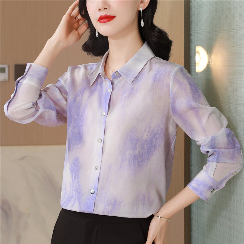 France style tender lapel silk shirt for women