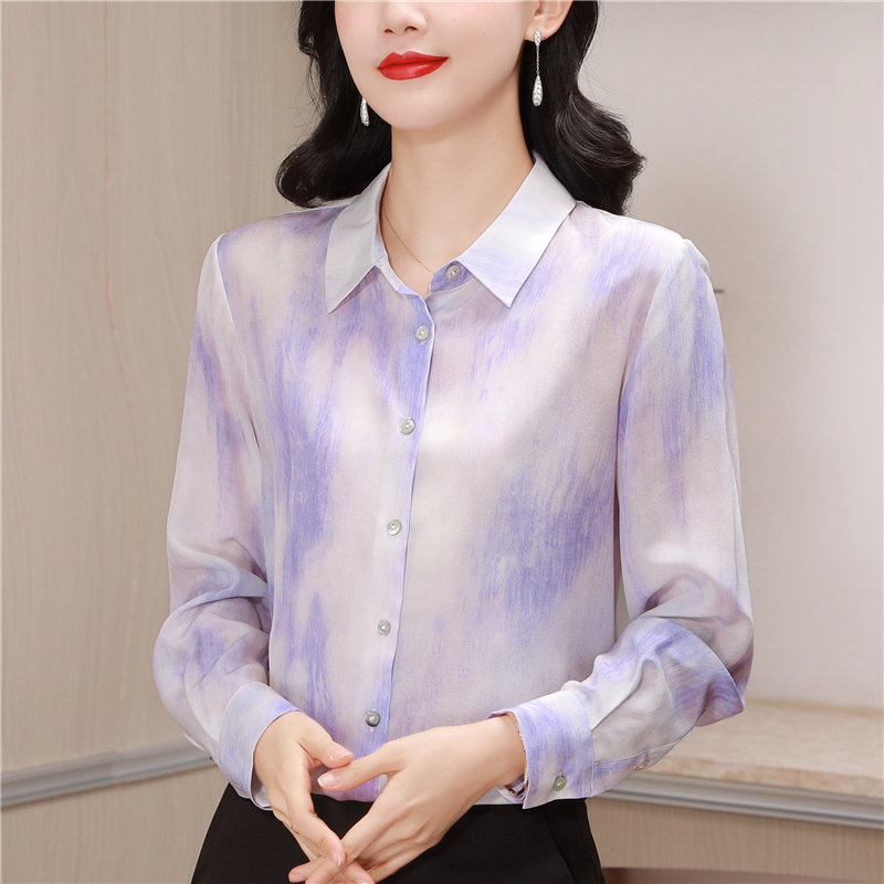 France style tender lapel silk shirt for women