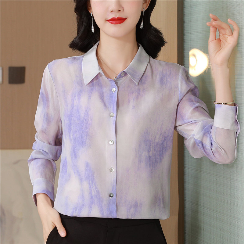 France style tender lapel silk shirt for women