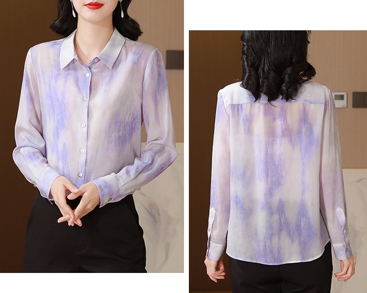 France style tender lapel silk shirt for women