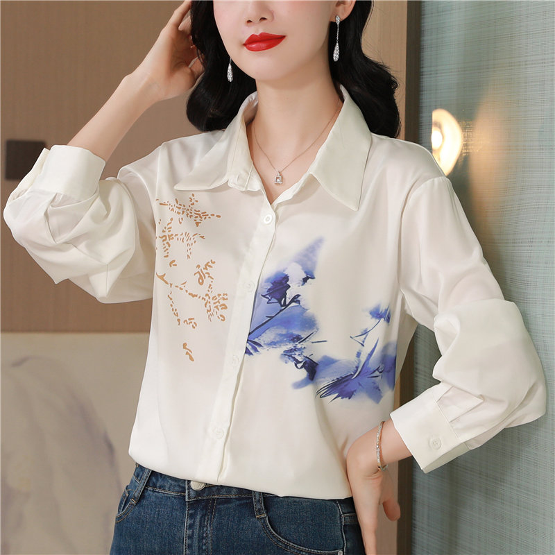 White show young unique shirt printing Western style tops