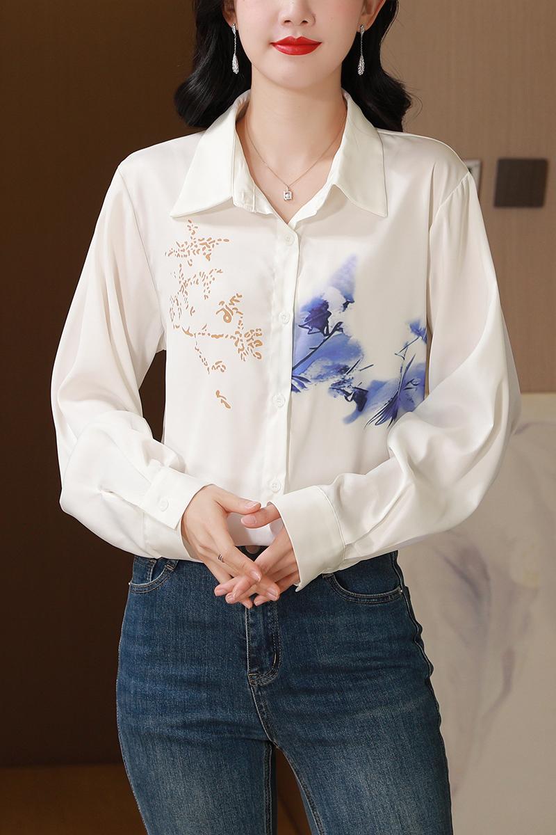 White show young unique shirt printing Western style tops