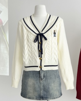 Bow autumn and winter cardigan knitted tops for women