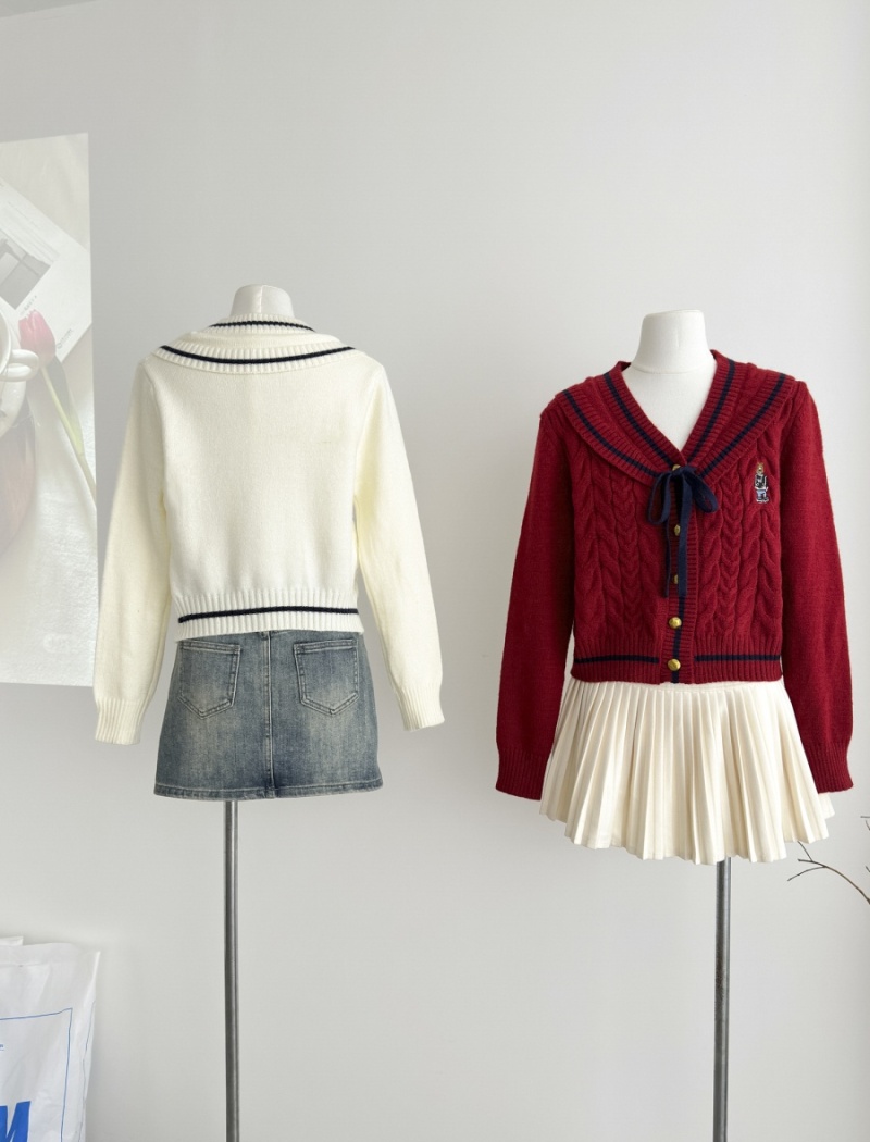 Bow autumn and winter cardigan knitted tops for women