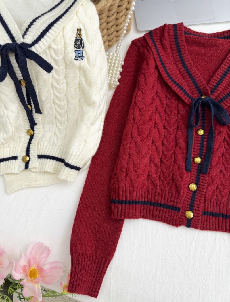 Bow autumn and winter cardigan knitted tops for women