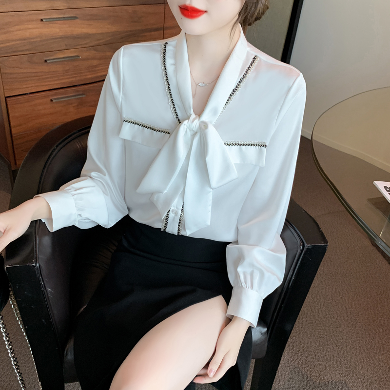 Bow temperament small shirt frenum chiffon shirt