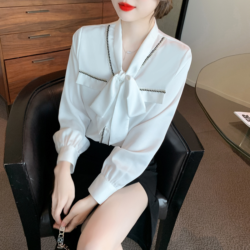 Bow temperament small shirt frenum chiffon shirt