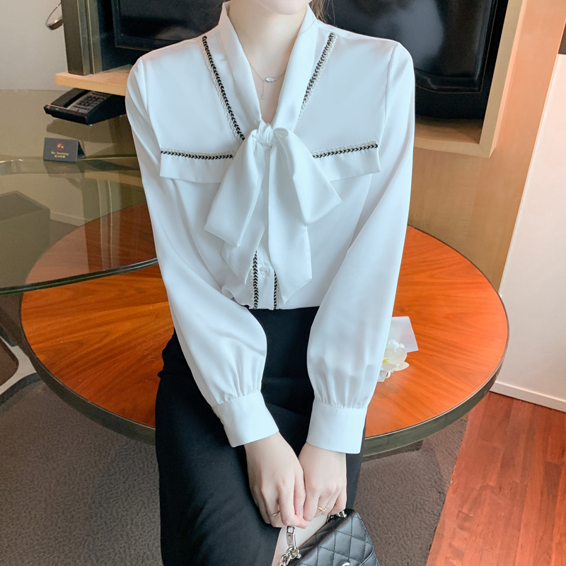 Bow temperament small shirt frenum chiffon shirt