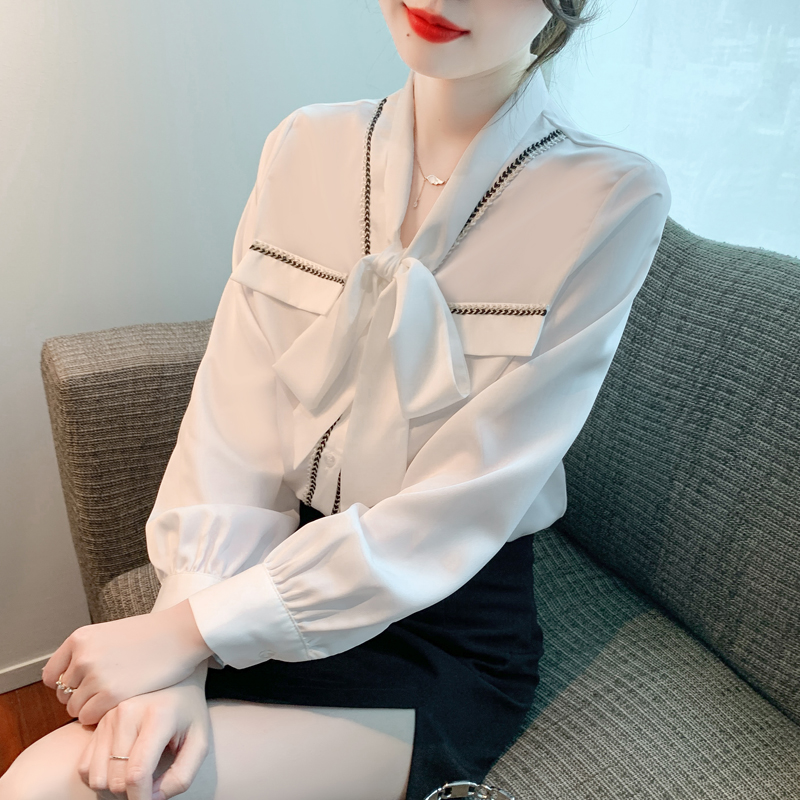 Bow temperament small shirt frenum chiffon shirt