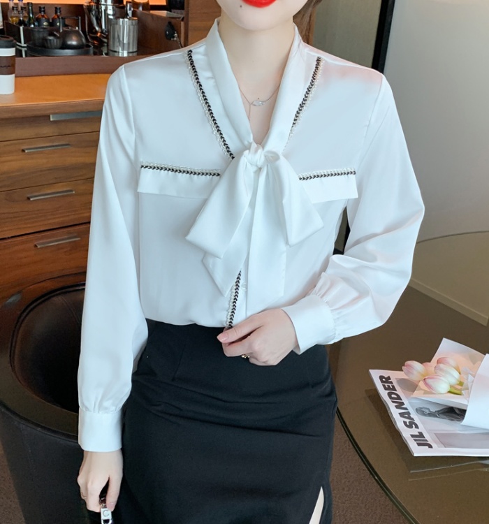 Bow temperament small shirt frenum chiffon shirt