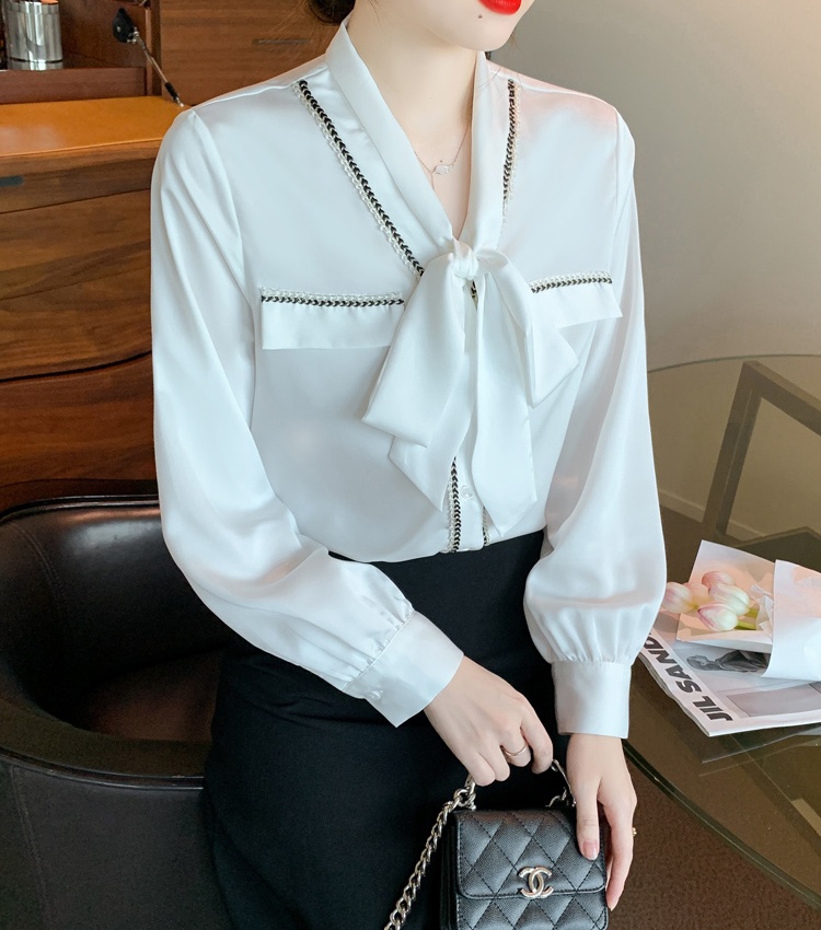 Bow temperament small shirt frenum chiffon shirt