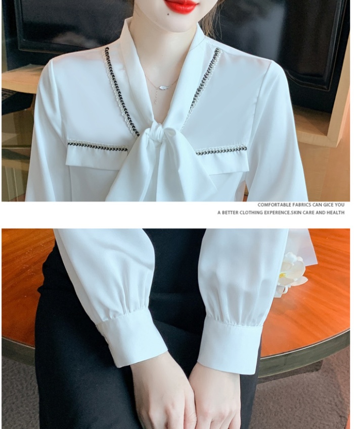 Bow temperament small shirt frenum chiffon shirt