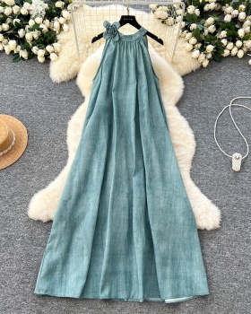 France style flowers long dress loose slim dress for women