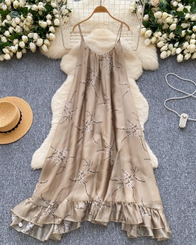 Niche slim long dress sling lotus leaf edges dress for women