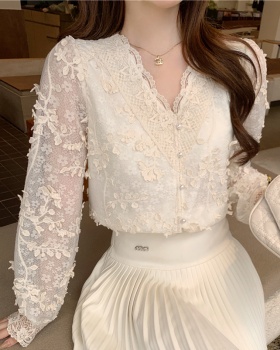 Crochet lace shirts embroidery bottoming shirt for women