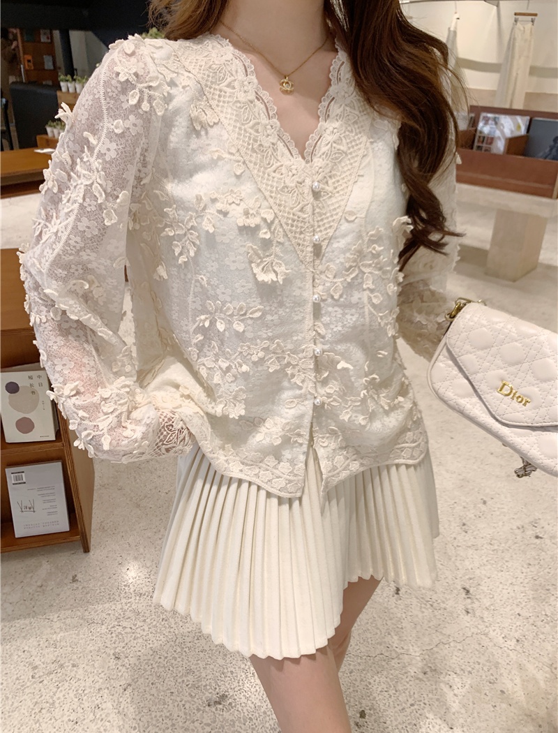 Crochet lace shirts embroidery bottoming shirt for women