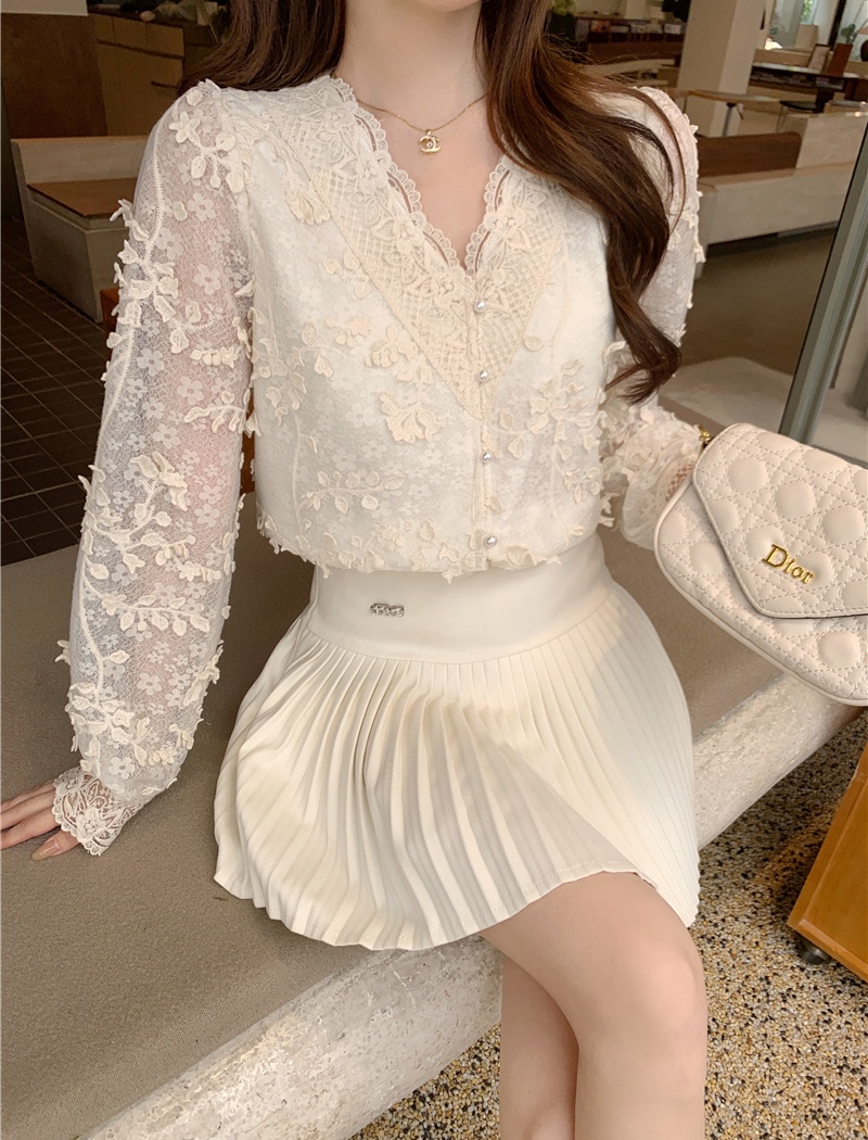 Crochet lace shirts embroidery bottoming shirt for women