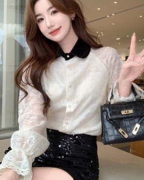 Lace small shirt Western style tops for women