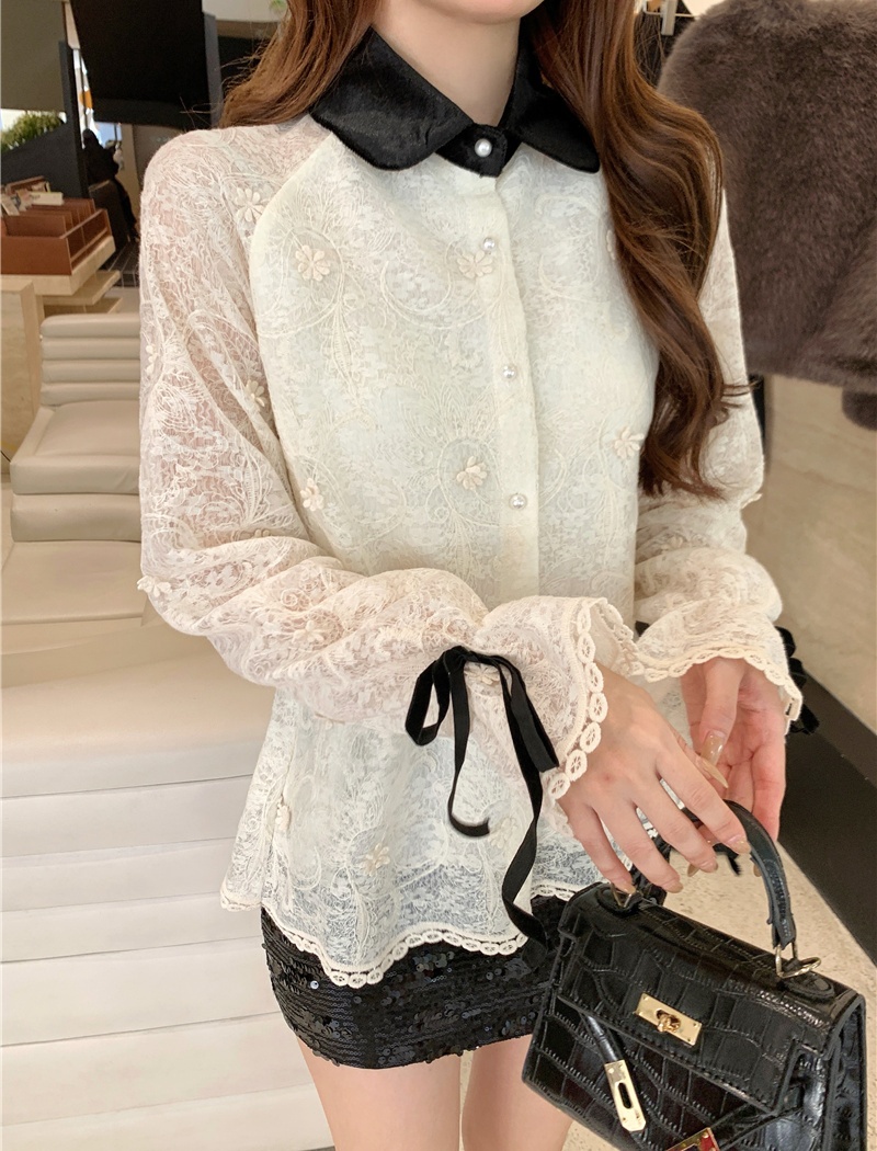 Lace small shirt Western style tops for women