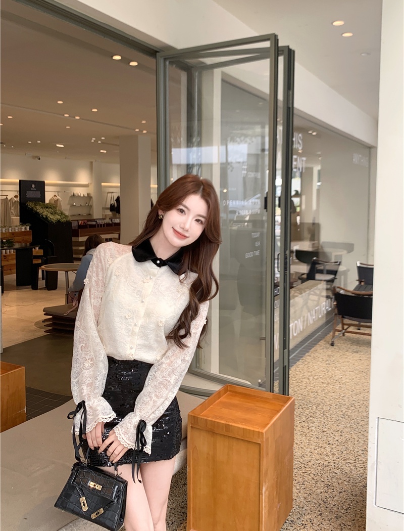 Lace small shirt Western style tops for women