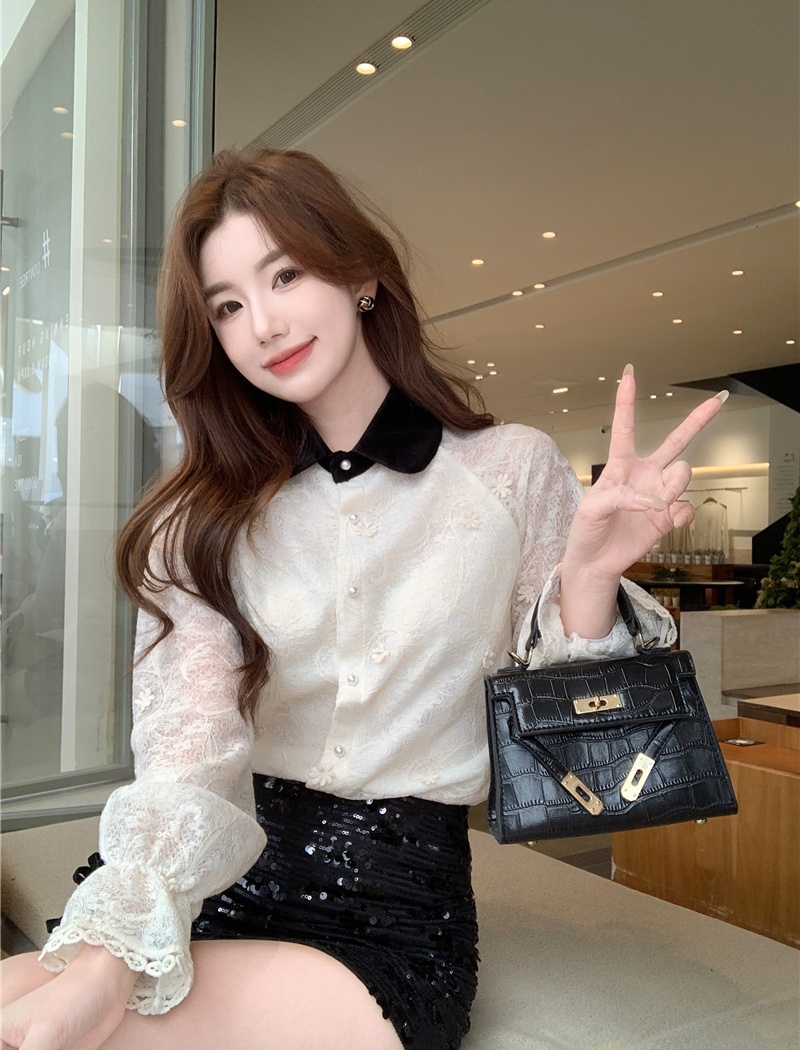 Lace small shirt Western style tops for women