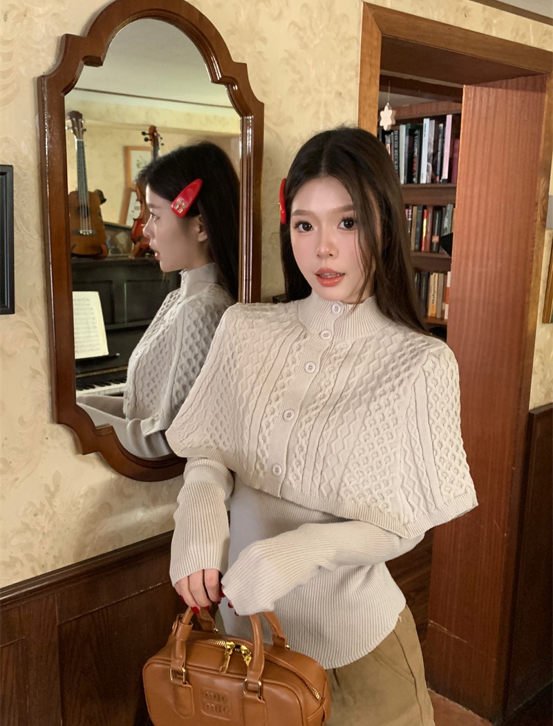 Korean style temperament shawl knitted cloak 2pcs set