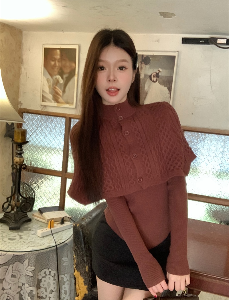 Korean style temperament shawl knitted cloak 2pcs set