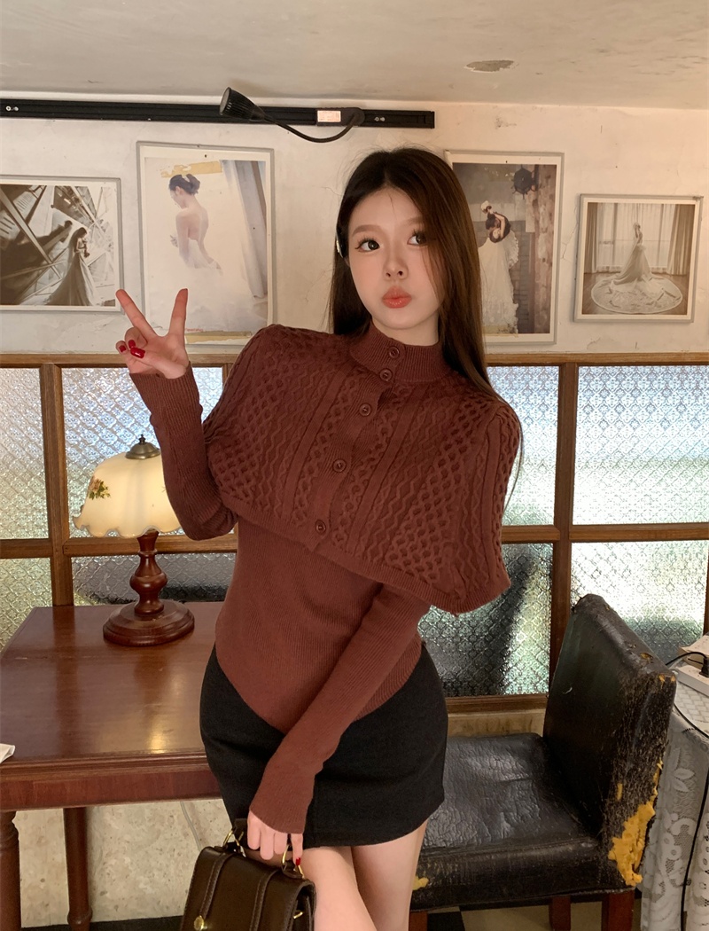 Korean style temperament shawl knitted cloak 2pcs set