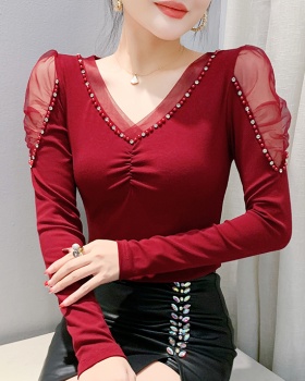 Rhinestone unique long sleeve tops for women