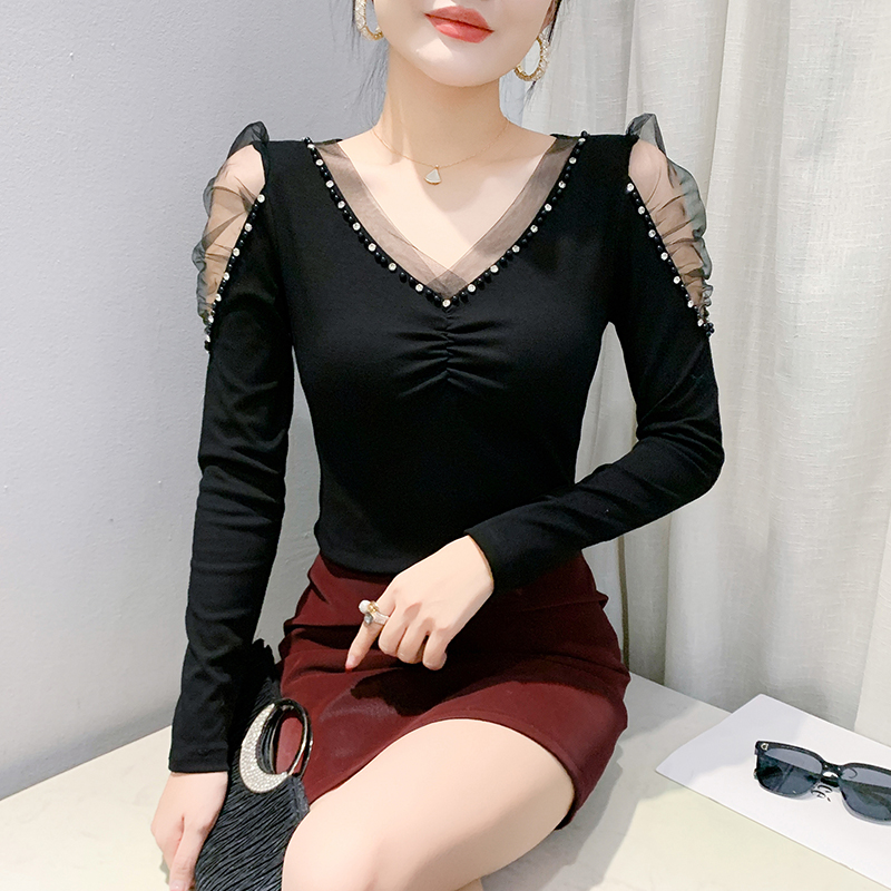 Rhinestone unique long sleeve tops for women