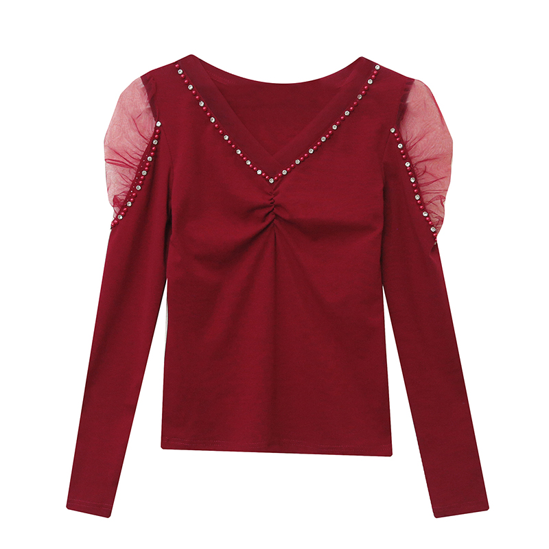 Rhinestone unique long sleeve tops for women