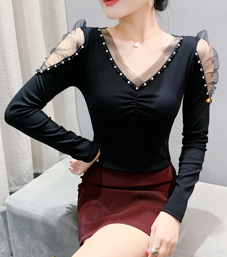 Rhinestone unique long sleeve tops for women