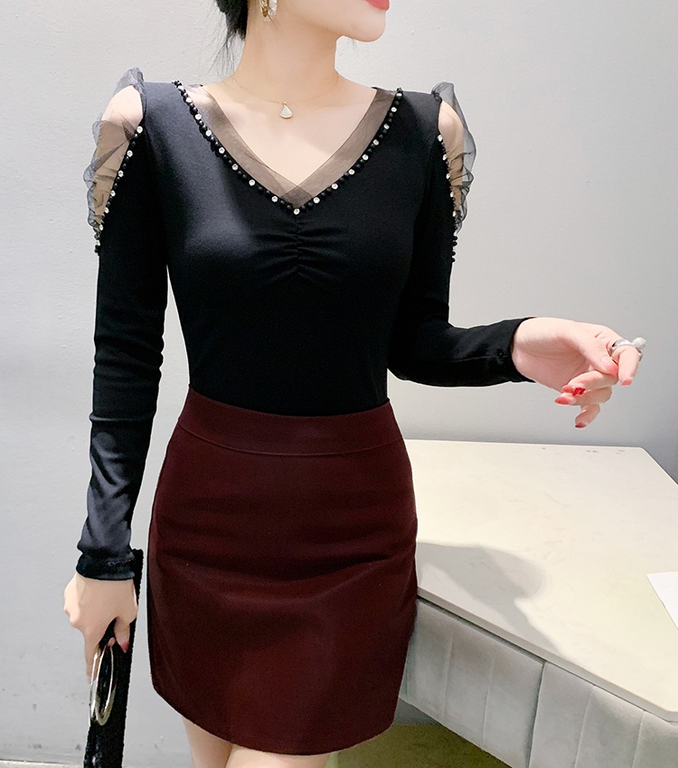 Rhinestone unique long sleeve tops for women