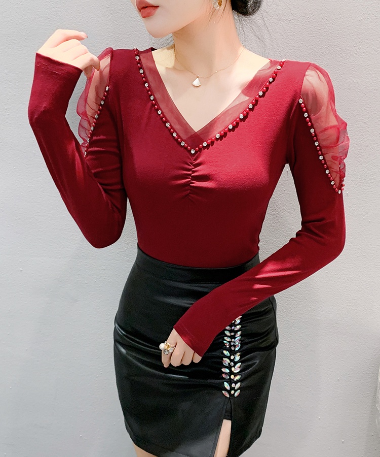 Rhinestone unique long sleeve tops for women