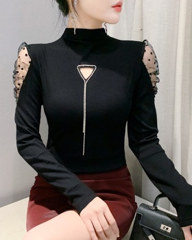 Triangle diamond half high collar unique long sleeve tops