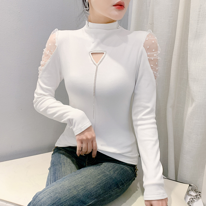 Triangle diamond half high collar unique long sleeve tops