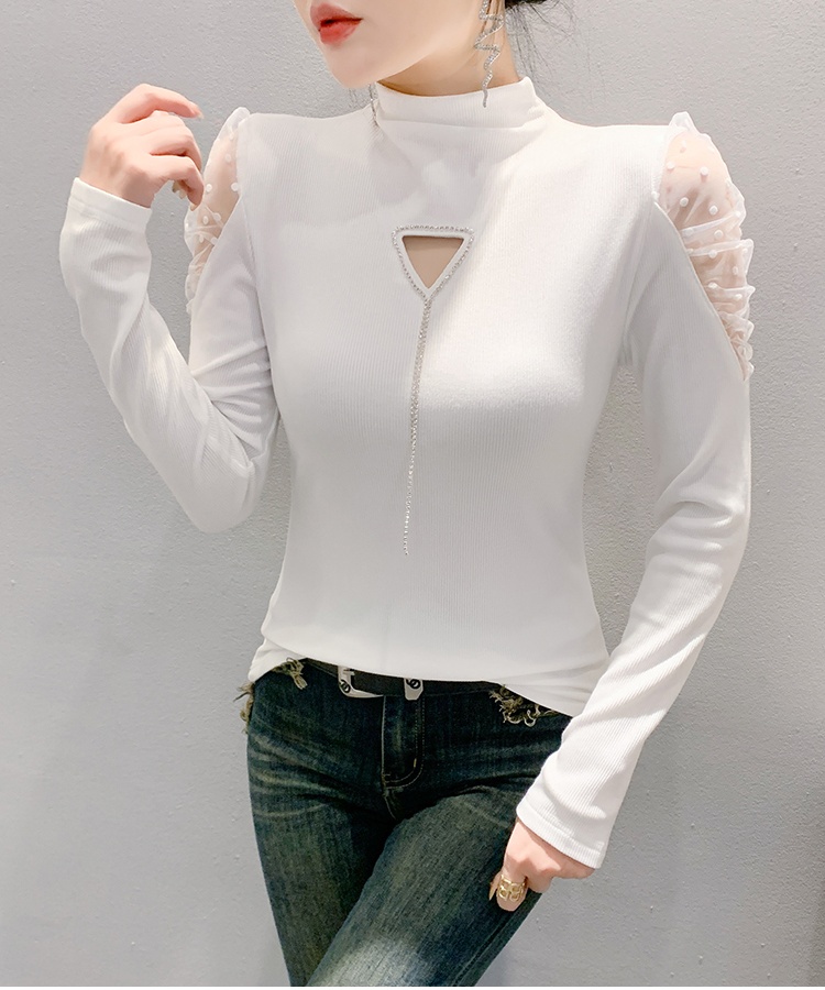 Triangle diamond half high collar unique long sleeve tops