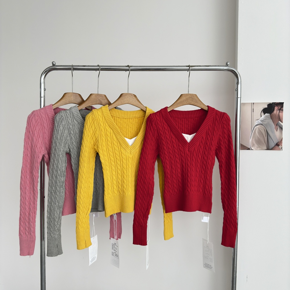 Mixed colors pullover college style sweater for women