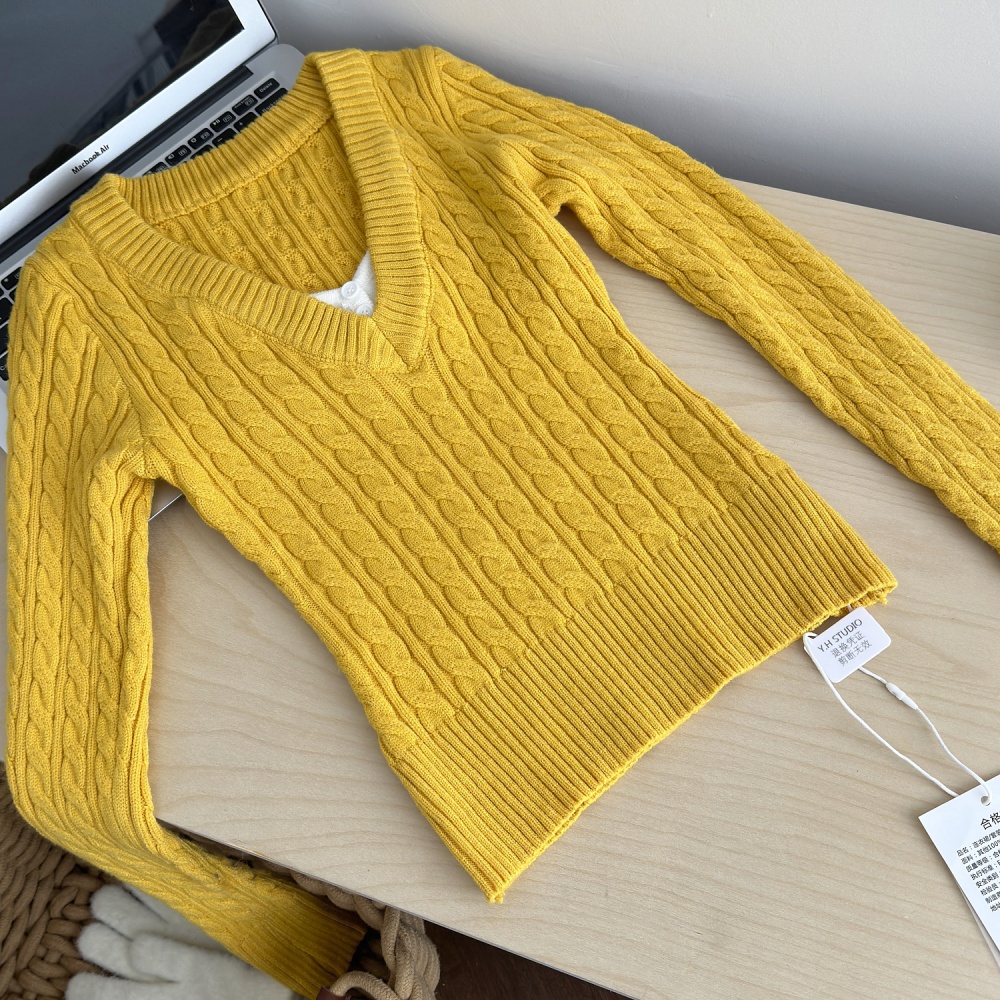 Mixed colors pullover college style sweater for women