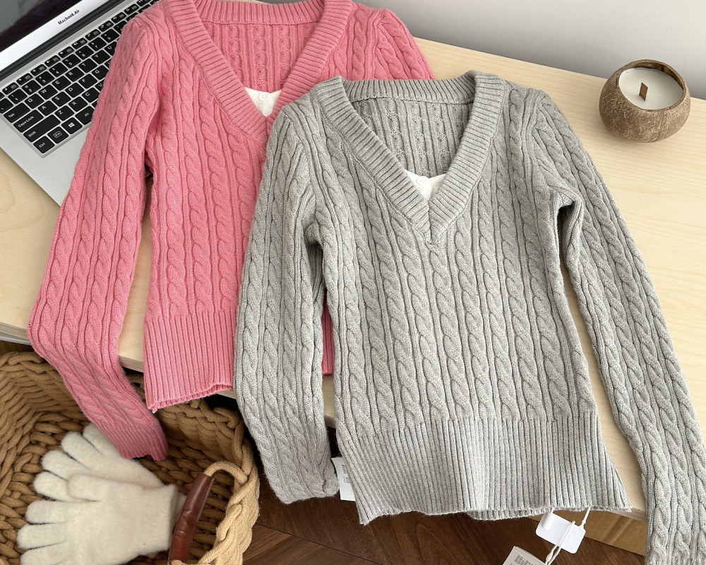 Mixed colors pullover college style sweater for women