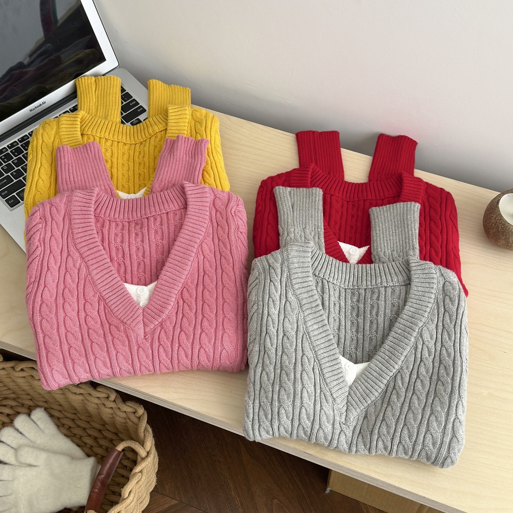 Mixed colors pullover college style sweater for women