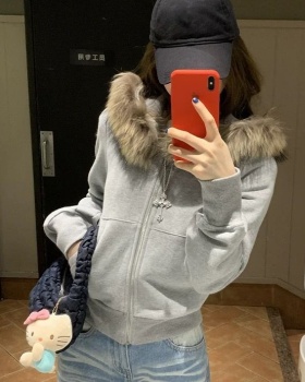 Fur collar tops autumn and winter cardigan for women